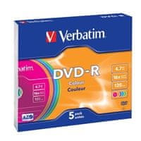 VERBATIM DVD-R AZO 4,7 GB, 16x, farba, slim case 5 ks