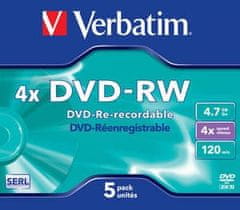 VERBATIM DVD-RW (4x, 4,7 GB), 5ks/pack