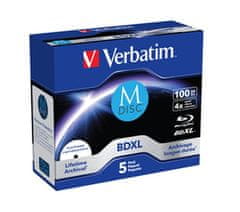 VERBATIM M-DISC BD-R XL 100GB, 4x, printable, šperk case 5 ks