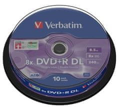 VERBATIM DVD+R 8,5 GB 8x DoubleLayer, 10ks - médiá, AZO, dvojvrstvové, spindle 43666