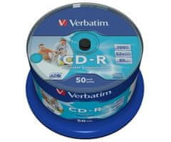 VERBATIM CD-R 700MB 52x, 50ks - médiá, Wide Inkjet Printable - AZO, spindle, bez ID dodávateľa, matný 43438