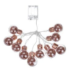 ACA Lightning LED vianočné girlanda - žiarovky v medené farbe, teplá biela, 2xAA, 160 cm