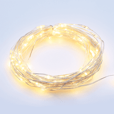 ACA Lightning LED dekoračná strieborná girlanda 20 LED, teplá biela farba, 2x batéria AA, 200 cm, IP20