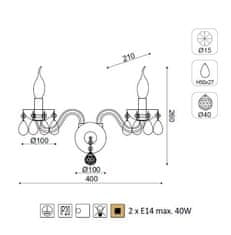 ACA Krištáľové nástenné svietidlo TULIA max. 2x40W/E14/230V/IP20