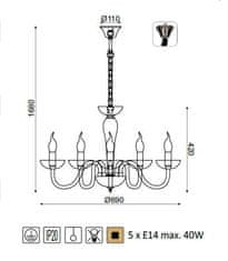 ACA Krištáľový luster LUNARIA max. 5x40W/E14/230V/IP20