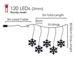 ACA Lightning LED vianočné záves Snehové vločky, 3x3m, studená biela, IP44, 120 LED