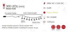 ACA Lightning LED dekoračná strieborná girlanda Starburst, 420 cm, teplá biela farba, 230V