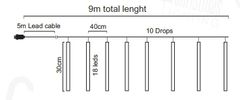 ACA Lightning LED vianočné záves Cencúle, 9m, studená biela, IP44, 180 LED