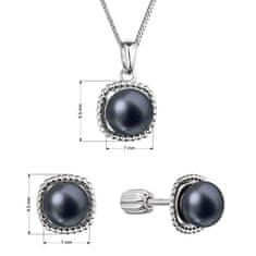 Evolution Group Sada strieborných šperkov s čiernymi riečnymi perlami 29065.3B black (náušnice, retiazka, prívesok)