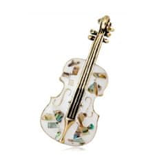 Flor de Cristal Flamenco Mystique Elegantná ozdobná husľová brošňa s kryštálmi, biela, 4,7 x 2,1 cm, zliatina základných kovov bez niklu a chrómu