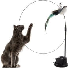 Purlov Hračka pre mačky s prísavkou, vtáčikom a zvončekom, materiál: kov/plast/guma, dĺžka tyče: 95 cm