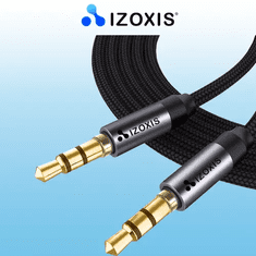 Izoxis 3,5 mm AUX kábel s pozlátenými koncovkami a nylonovým opletením, dĺžka 175 cm