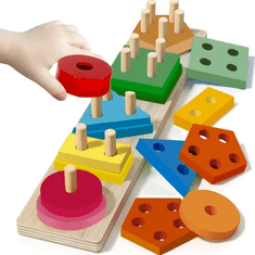 Kruzzel Drevený triedič s 5 tvarmi pre deti, pestrofarebný, rozmery 30 x 5,5 x 6,2 cm