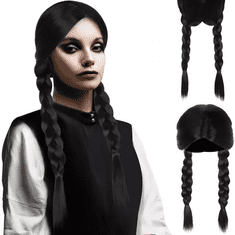 Soulima Dámska dlhá parochňa s vrkočmi, čierna, syntetické vlasy, obvod hlavy 52,7 - 57,3 cm