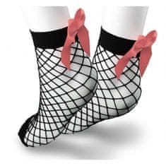 Flor de Cristal Flamenco Mystique Sieťované ponožky s veľkou ružovou mašľou, elastické, univerzálna veľkosť