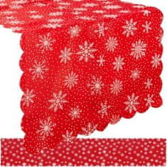 Ruhhy Vianočný behúň na stôl, červený s bielymi vločkami, 220x35cm, polyester