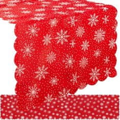 Ruhhy Dlhý vianočný behúň na stôl so vzorom snehových vločiek, červený a biely, polyester, 185x35 cm
