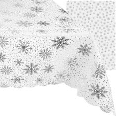 Ruhhy Vianočný obrus s motívom snehových vločiek, biely a strieborný, polyester, 180x140 cm