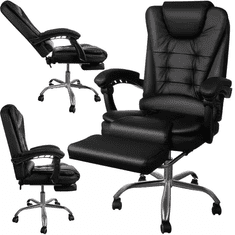 Malatec Otočná kancelárska stolička s výsuvnou podnožkou, čierna ekokoža, chrómová oceľ