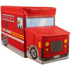 Kruzzel Kufrík na hračky pre hasičov s pufom, červený, MDF doska potiahnutá oxfordom + netkaná textília, 53 x 26 x 31,5 cm