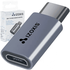 Izoxis Adaptér USB-C na Micro USB 2.0, Plug & Play, hliník/PVC, 2,3/0,6/1,1 cm
