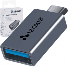 Izoxis Adaptér USB 3.0 na USB-C, Plug & Play, hliník/nylon/PVC, 3/0,7/1,5 cm