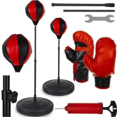 Kruzzel Detský boxovací set - nafukovacia hruška s rukavicami, čierna a červená farba, plast/kov/ekokoža, nastaviteľná výška 70-104 cm