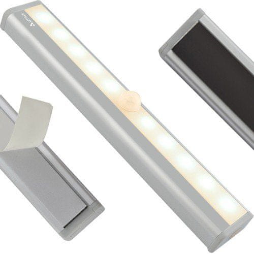 Izoxis LED Samolepiaca lampa so senzorom pohybu, teplá biela, hliník + plast, 3 x 19 x 1,7 cm