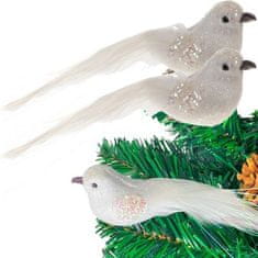 Ruhhy Dekoratívne vianočné vtáčiky s klipom, biela farba, polystyrén + plast, 16 x 4 x 3,5 cm