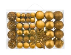 Iso Trade Sada 100 zlatých vianočných guličiek rôznych veľkostí a typov s hviezdou