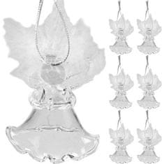 Ruhhy Anjeli z priehľadného skla s perovými krídlami, 6 ks, biela farba, rozmery 5 x 4,3 x 2,8 cm