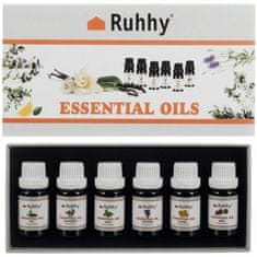 Ruhhy Sada 6 esenciálnych olejov rôznych vôní, 10 ml, rozpustných vo vode, na aromaterapiu a kozmetiku