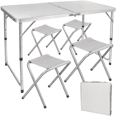 Trizand Camping set - stôl a 4 stoličky, MDF + oceľ, rozmery stola: 120 x 70,5-62,5-54 x 70 cm