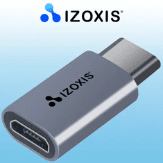 Izoxis Adaptér USB-C na Micro USB 2.0, Plug & Play, hliník/PVC, 2,3/0,6/1,1 cm