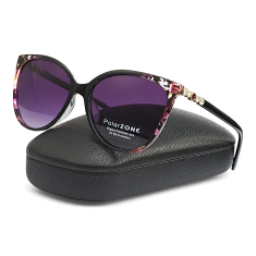 Camerazar Polarizačné slnečné okuliare pre dámy s mačacími očami, čierne s kvetmi, UV-400 cat 3 filter