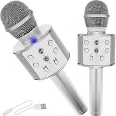 Izoxis Multifunkčný karaoke mikrofón s reproduktorom, strieborný, Bluetooth 4.0, vstavaná batéria 1200 mAh
