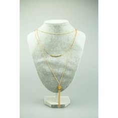 Flor de Cristal Trojitý zlatý náhrdelník Flamenco Mystique s oranžovou perlou a visiacimi retiazkami, dĺžka 45 cm