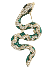 Camerazar Elegantná zirkónová brošňa v tvare zeleného hada so sponou