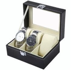 Iso Trade Elegantný organizér na hodinky a šperky , čierna ekokoža + zamat, 3 priehradky, 15,5x11x8 cm