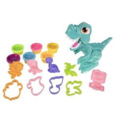 Kruzzel Interaktívny dinosaurus s pohyblivými končatinami a plastelínou - 6 farieb, pestrofarebný, plast, 18,5x11x19 cm