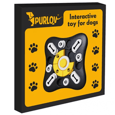 Purlov Interaktívna hračka pre psa s miskou, čierna/žltá/biela, plast, 25,5x25,5x2,5 cm