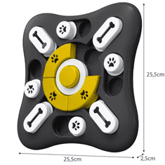 Purlov Interaktívna hračka pre psa s miskou, čierna/žltá/biela, plast, 25,5x25,5x2,5 cm