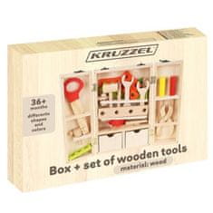 Ruhhy Drevená súprava nástrojov v krabici, ABS + bavlnená šnúra + žehlička, 8 x 20 x 30 cm