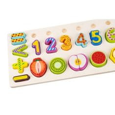 Kruzzel Drevený triedič čísel a ovocia s magnetom, ekologické farby, 45x15x7 cm