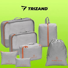 Trizand Organizér do cestovného kufra - 7 ks, sivý/oranžový, polyester/plast/silikón, rôzne veľkosti