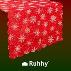 Ruhhy Vianočný behúň na stôl, červený s bielymi vločkami, 220x35cm, polyester
