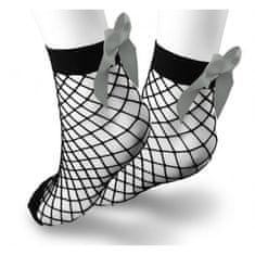 Flor de Cristal Flamenco Mystique Sieťované ponožky s veľkou mašľou, čierne so sivou mašľou, univerzálna veľkosť
