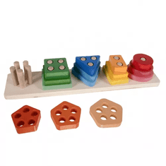 Kruzzel Drevený triedič s 5 tvarmi pre deti, pestrofarebný, rozmery 30 x 5,5 x 6,2 cm
