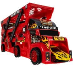 Kruzzel Truck TIR so 6 autami, červeno-čierny, plast a kov, 30x11,5x7 cm