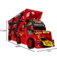Kruzzel Truck TIR so 6 autami, červeno-čierny, plast a kov, 30x11,5x7 cm
